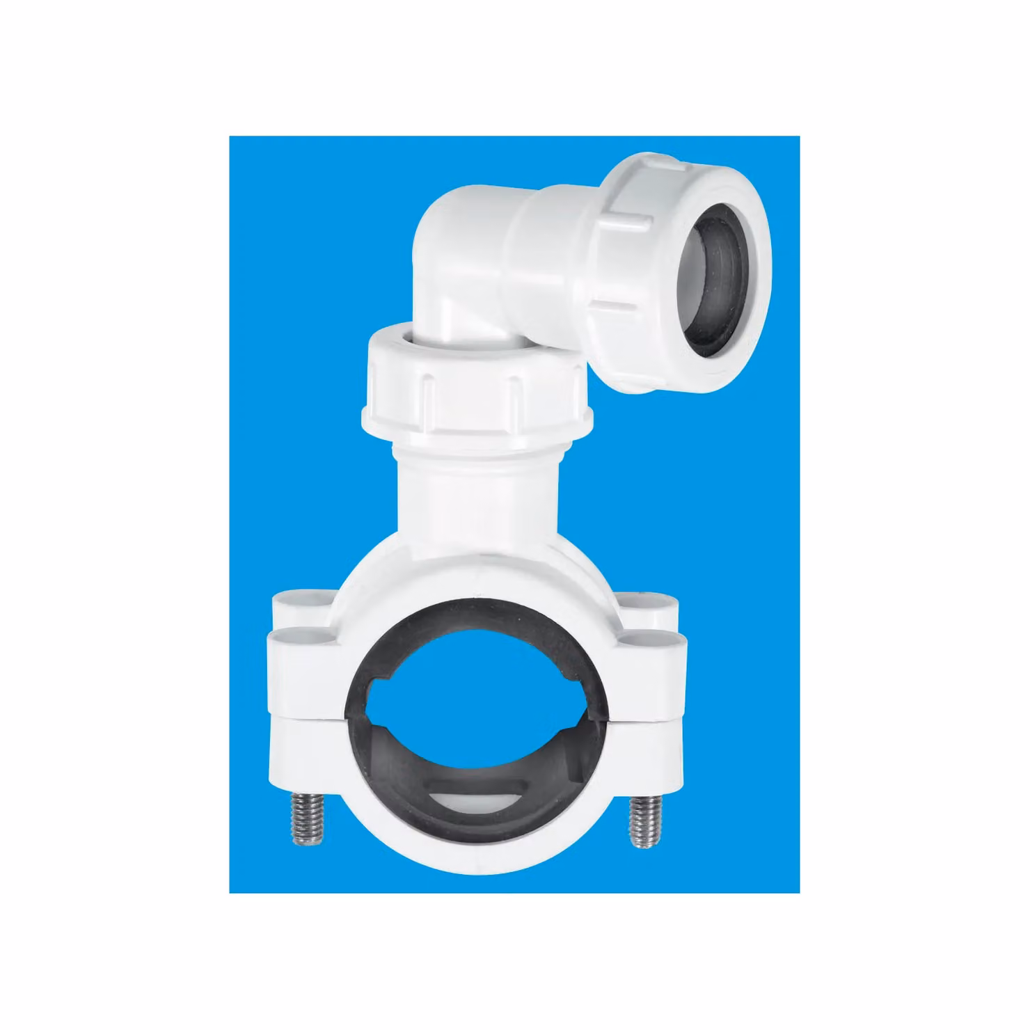 McAlpine White Plastic Pipe Clamp with Bent Connector for Overflow, 1.25/1.5 to 19/22mm – 2