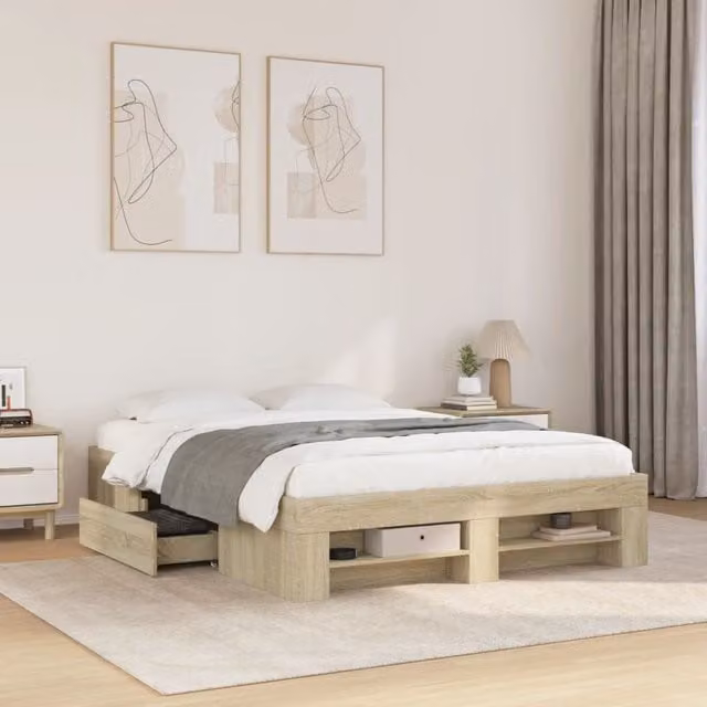 Berkfield Home Small Double Bed Frame in Sonoma Oak Brown, W/D/H: 120 x 200 cm – 1