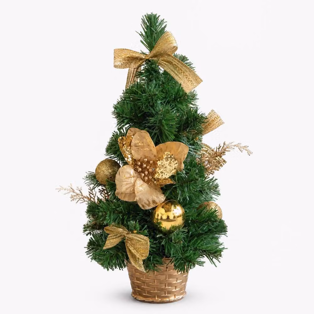 Samuel Alexander 40cm Green Fir Mini Christmas Tree with Gold Baubles, Ribbons and Poinsettias – 3
