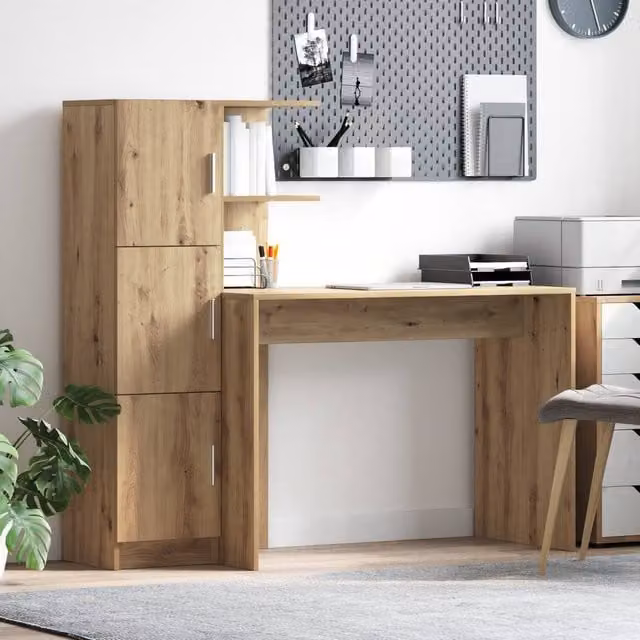 Berkfield Home Modern Wall Mounted Floating Writing Desk in Oak and Grey – 1