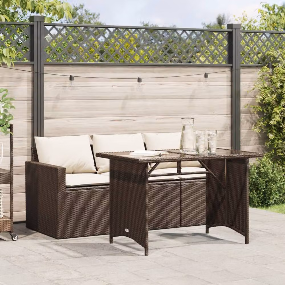 Berkfield Home 2 Piece Brown Poly Rattan Garden Dining Set with Cushions – 2