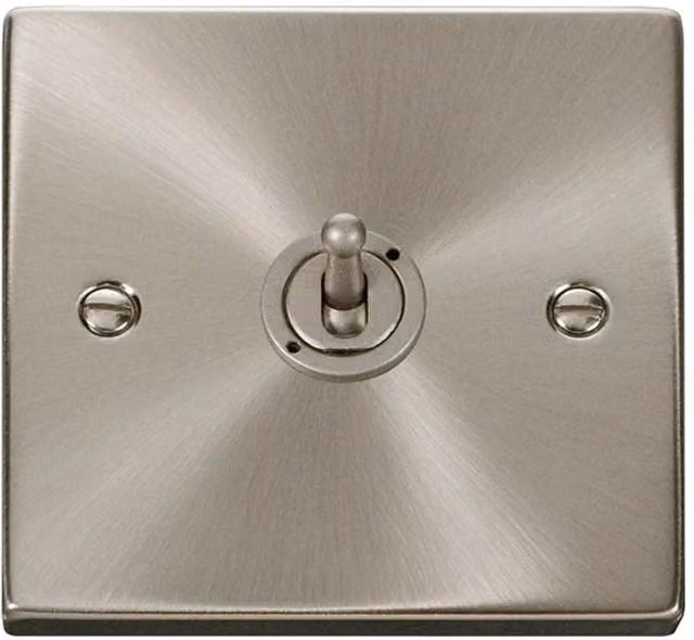 SE Home 1 Gang 2 Way 10AX Toggle Light Switch in Brushed Chrome and Metallic Silver