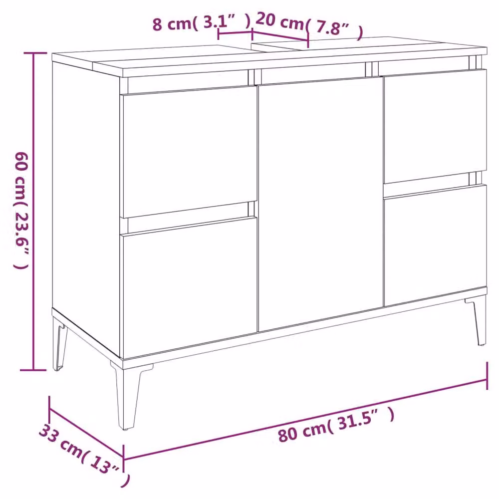 Berkfield Home Grey Sonoma Sink Cabinet W/D/H: 80 x 33 x 60 cm – 3