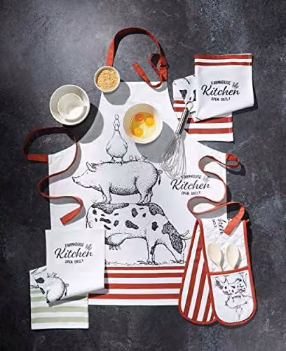 KitchenCraft Farmhouse Cooking Apron in White and Red with Adjustable Straps – 3