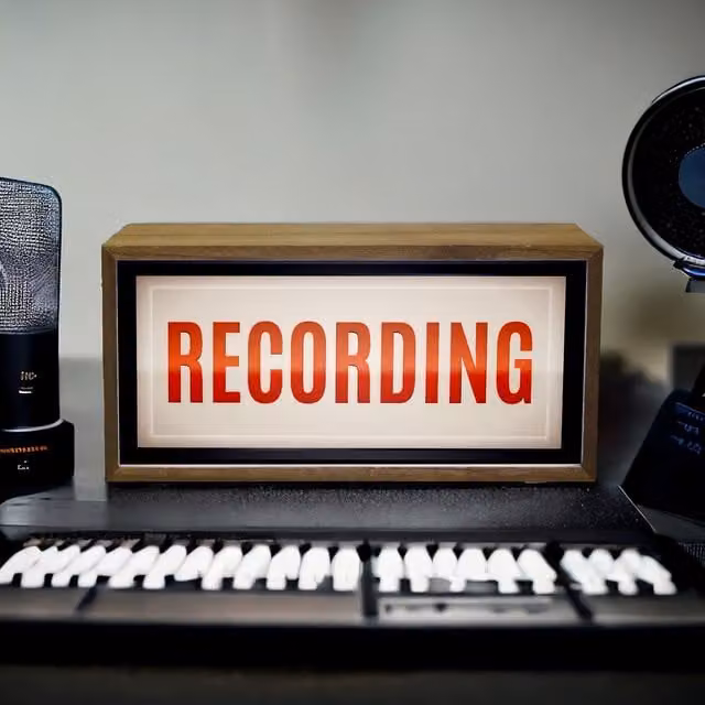 Echo Three Vintage LED Light Box Recording Sign in Brown Wood, W/D/H: 30 x 15 x 7 cm