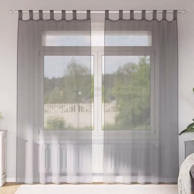 Berkfield Home Voile Curtains with Loops, 2 Pack, Grey, W: 140 cm, H: 245 cm