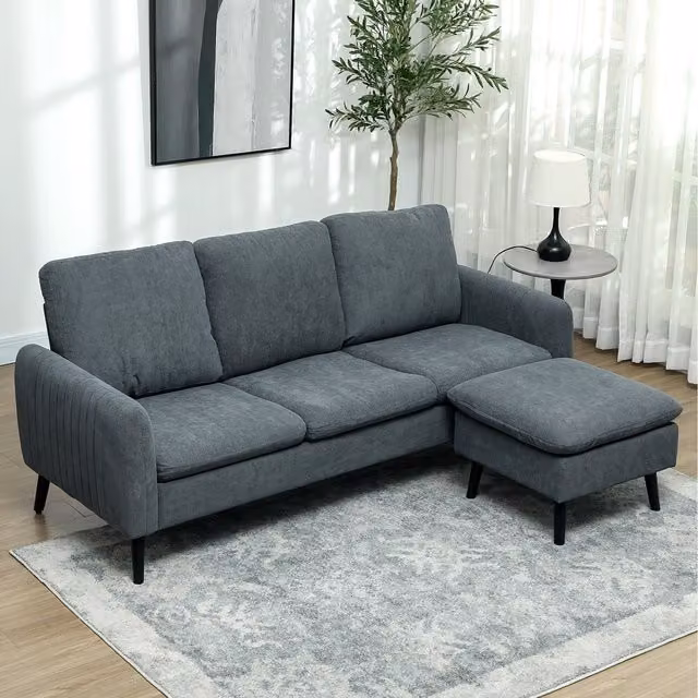 HOMCOM Reversible 3 Seater L-Shape Corner Sofa with Chaise Lounge in Grey Corduroy Fabric