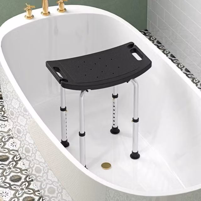 EONLION Mobility Shower Bath Stool Curved Bench in Black with Non-Slip Drainage Seat
