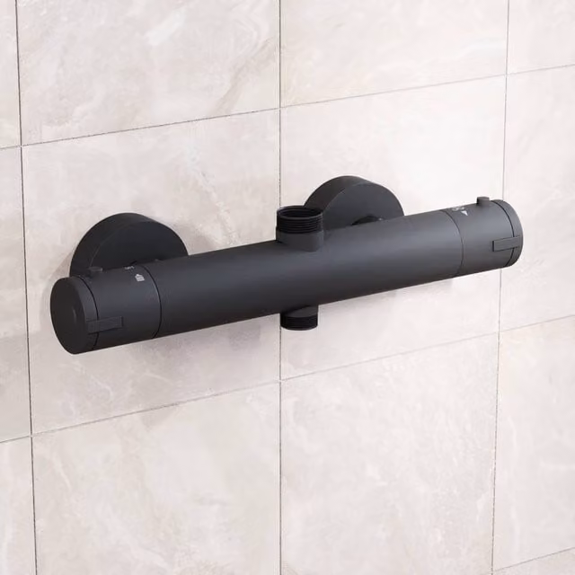 Nes Home Modern Matte Black Round Exposed Thermostatic Shower Mixer Bar Valve