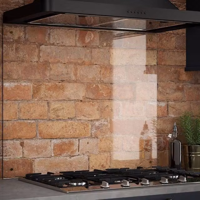 Generic Clear Glass Kitchen Splashback with Gold Brass Caps W: 90.0 cm, H: 75.0 cm