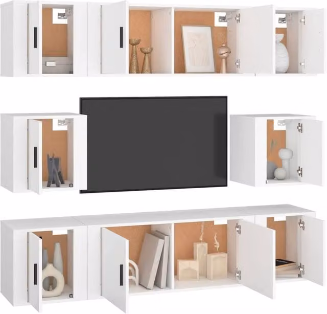 Berkfield Home Classic 8 Piece White Engineered Wood TV Cabinet Set for your Living Room