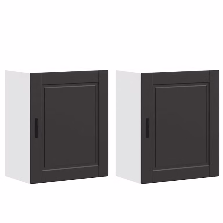 Berkfield Home Porto Kitchen Wall Cabinets, 2 Piece Set in Black and Brown Engineered Wood