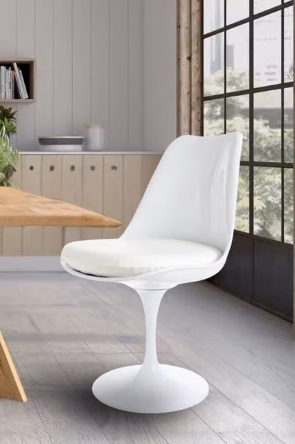 Fusion Living White Tulip Swivel Dining Chair with Synthetic Leather Cushion – 1
