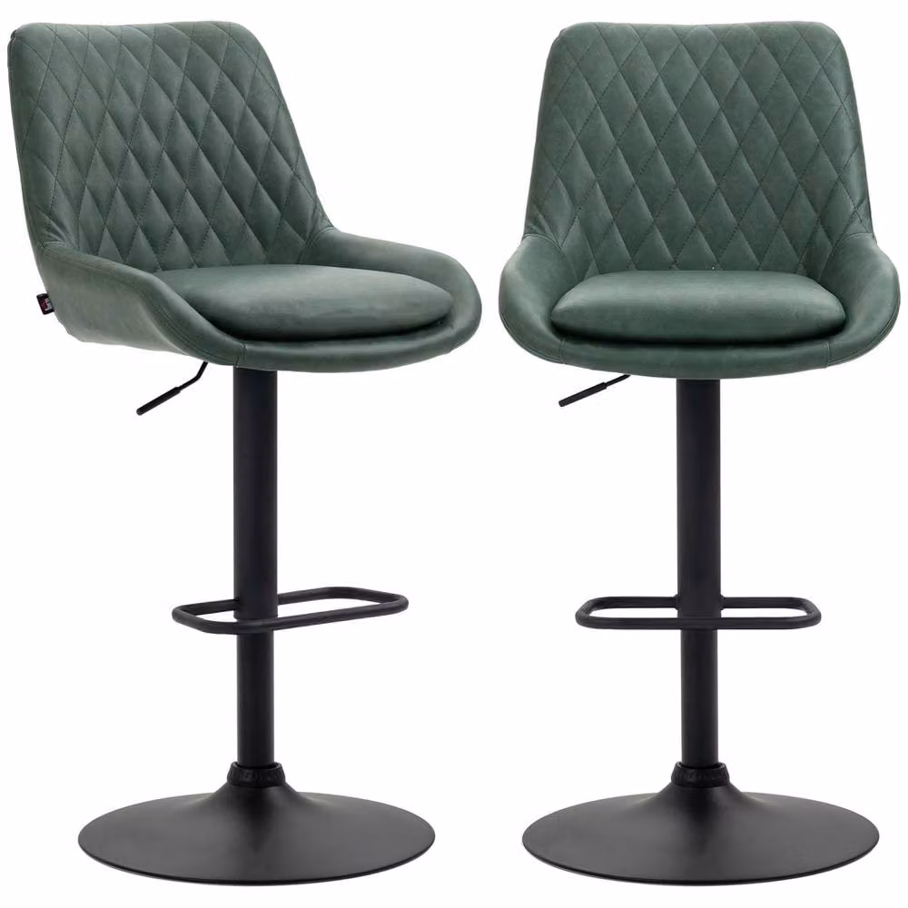Wyld Haus Milosu Green Retro Bar Stools Set of 2 with Swivel Seats and Faux Leather Upholstery – 2