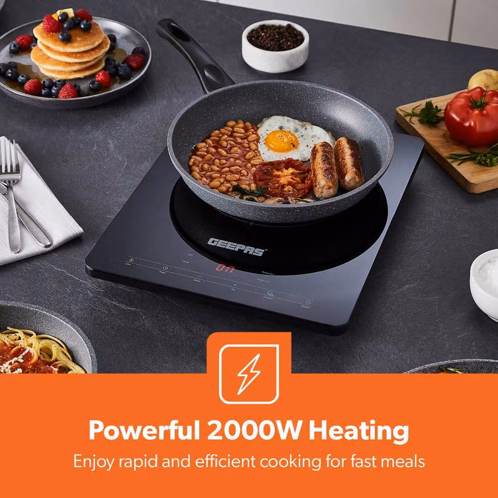 Geepas Portable Single Induction Cooker with Digital Touch Control and Overheat Protection, 2000W, Black – 3