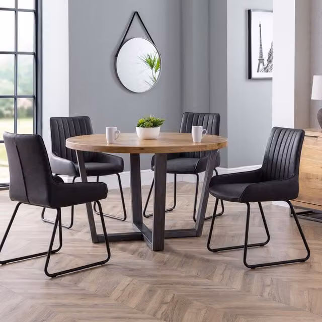 Julian Bowen Brooklyn Oak Round Table and Soho Chairs Set in Grey