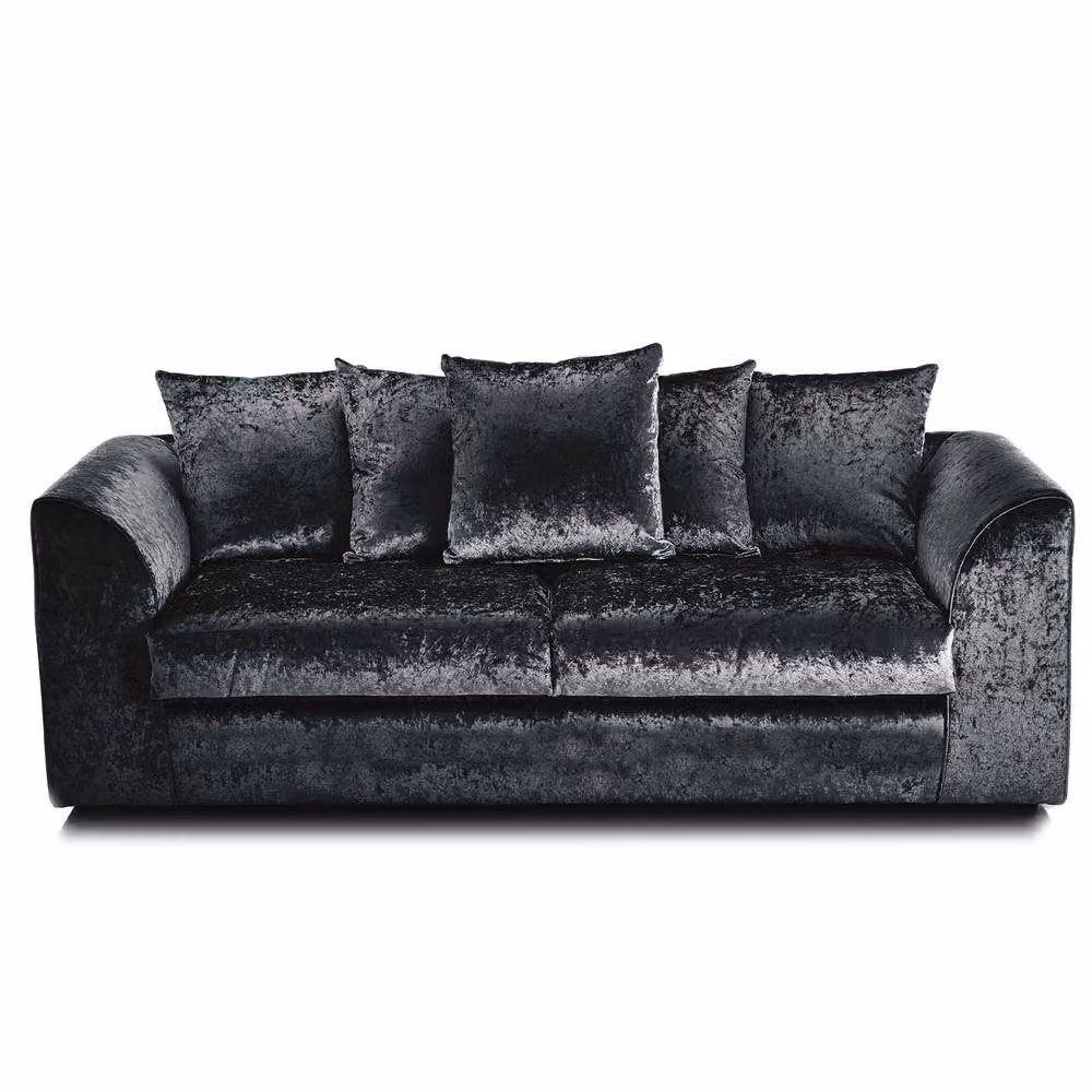Furnishings For Less UK Crystal Crushed Velvet 3 Piece Sofa Suite in Black, including 3 Seater Sofa, 2 Seater Sofa and Armchair with Scatter Back – 2