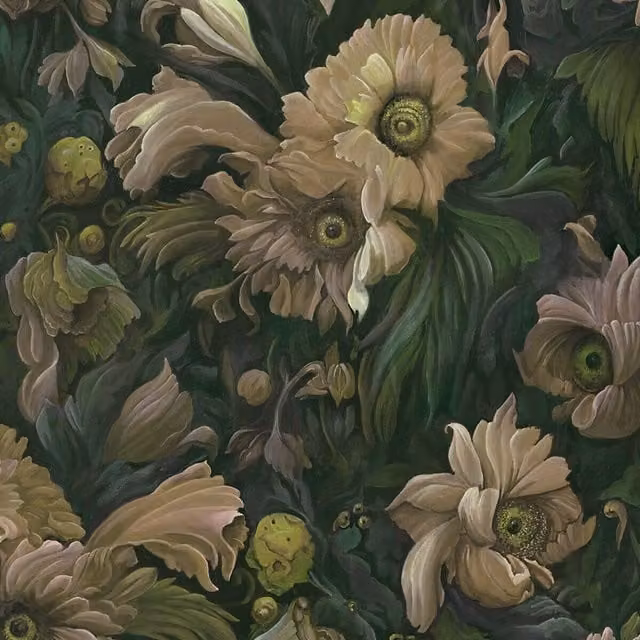 UMBRA Verde Botanical and Floral Art Nouveau Wallpaper in Green