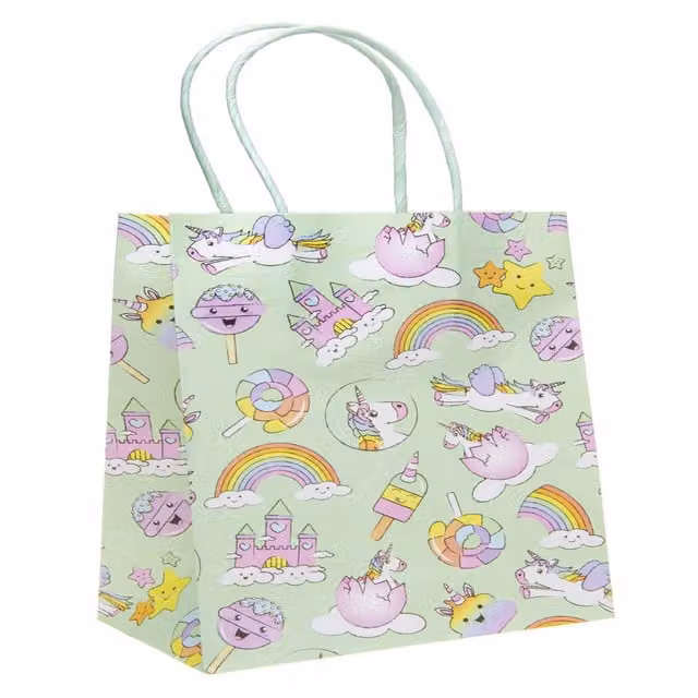 LG-Imports Pack of 12 White and Multicolour Unicorn Paper Gift Bags for Children