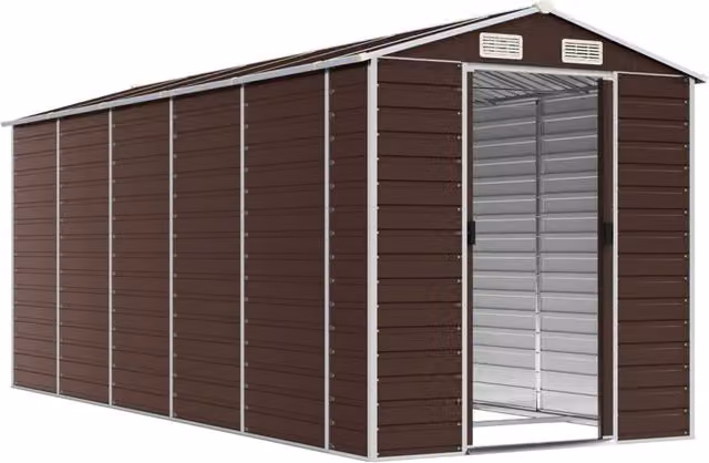 Berkfield Home Brown Galvanised Steel Gable Garden Shed W/D/H: 191 x 470 x 198 cm – 1