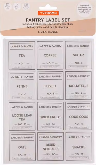 Typhoon Pack of 4 White and Black Paper Pantry Label Sheets