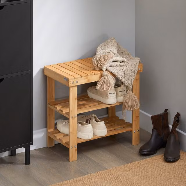 SoBuy Minimalist Bamboo Shoe Rack in Brown