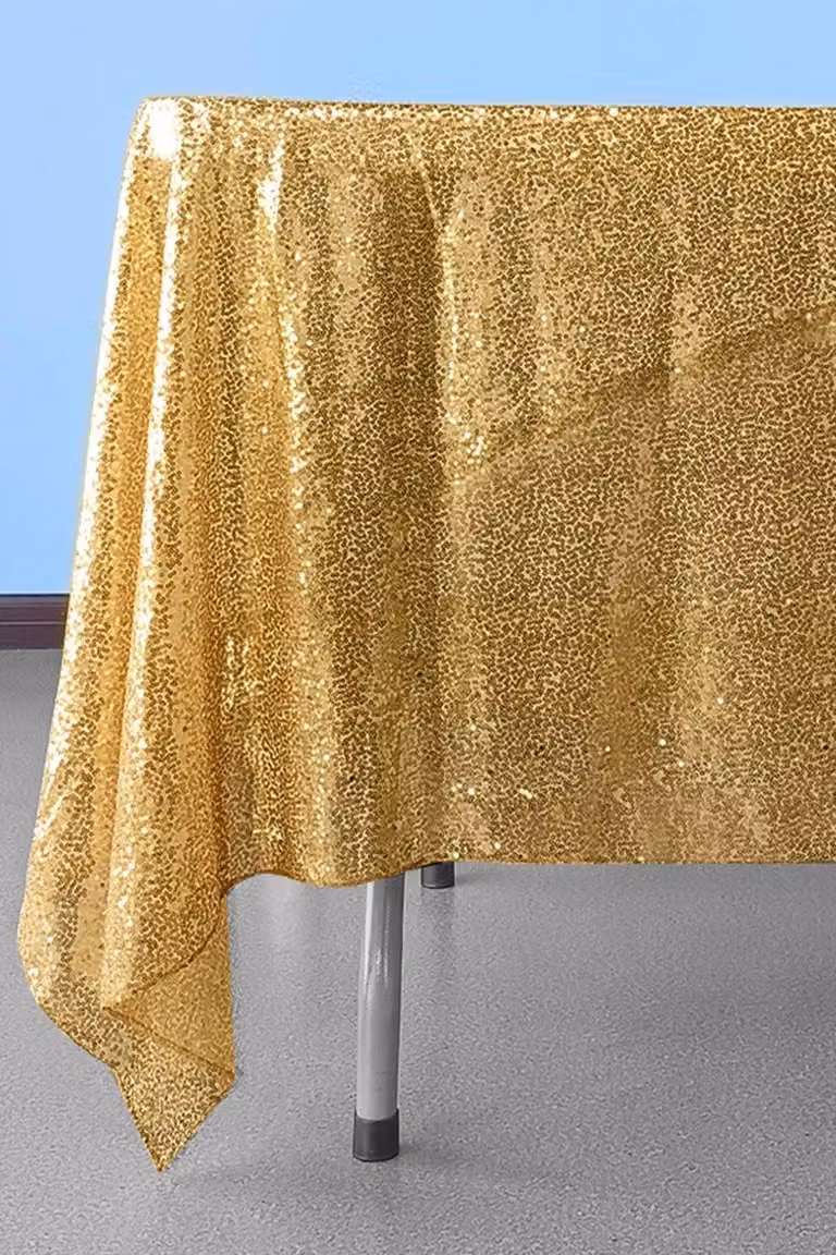 Neel Blue Gold Square Sequin Tablecloth, W: 177.8 cm x L: 177.8 cm