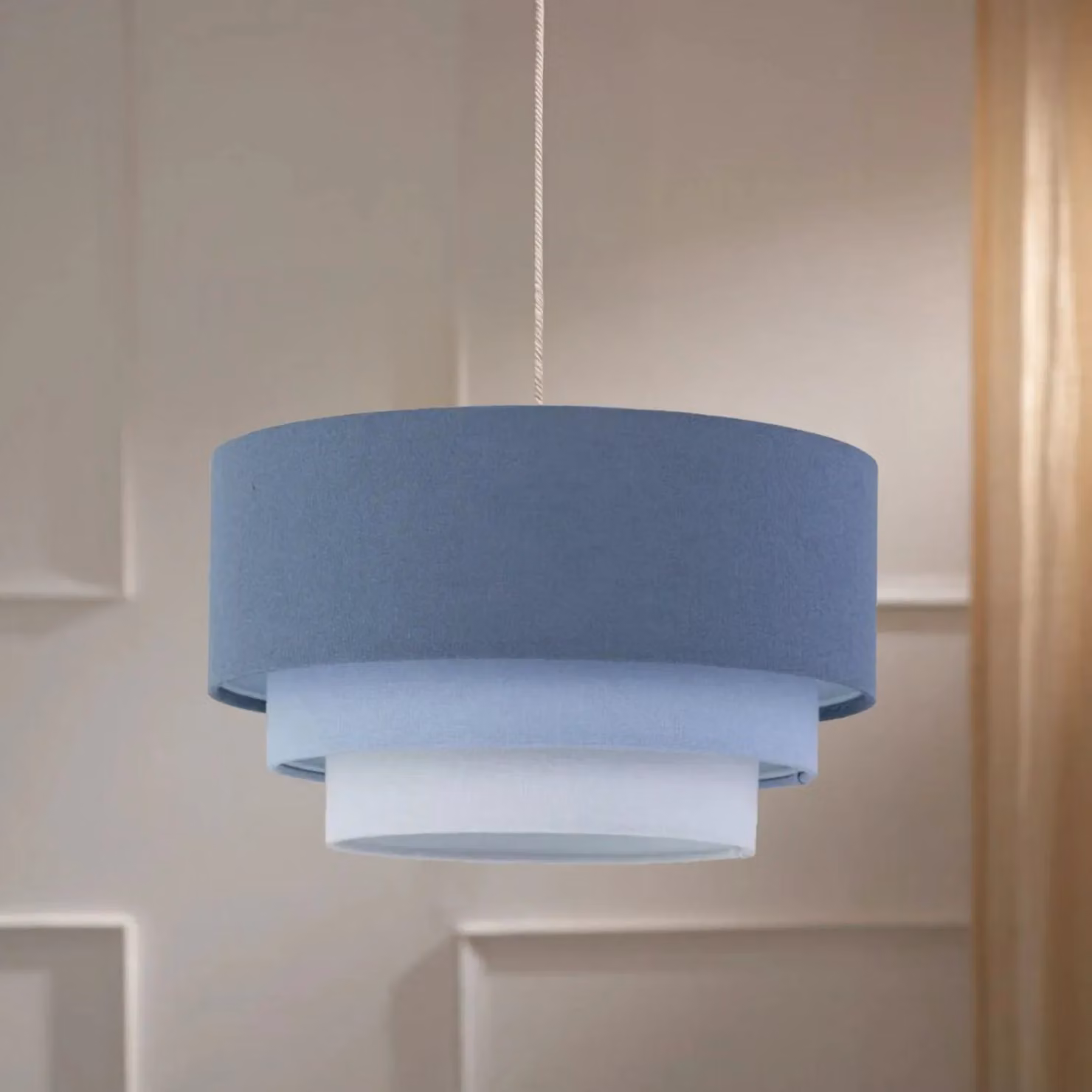 First Choice Lighting Gabi Blue Ombre Linen 3 Tier Round Ceiling Light Shade – 2