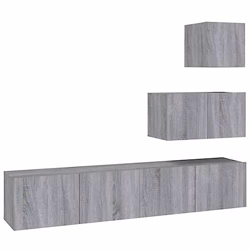 vidaXL 4 Piece Modern Living Room Entertainment Centre and Media Unit Set in Grey Sonoma Engineered Wood