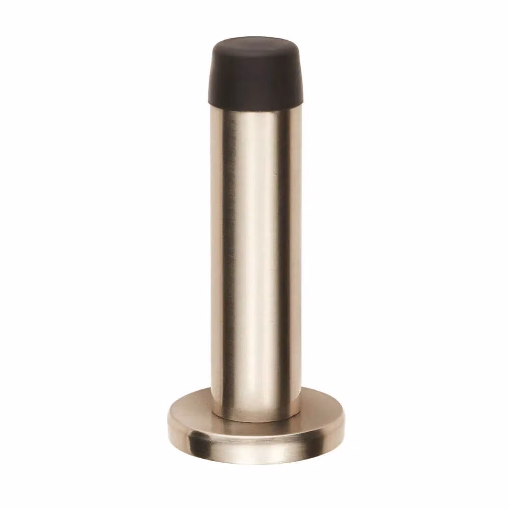 Loops Brushed Silver Satin Nickel Rubber Tipped Cylinder Doorstop with Rose, Wall Mounted, 71mm – 2