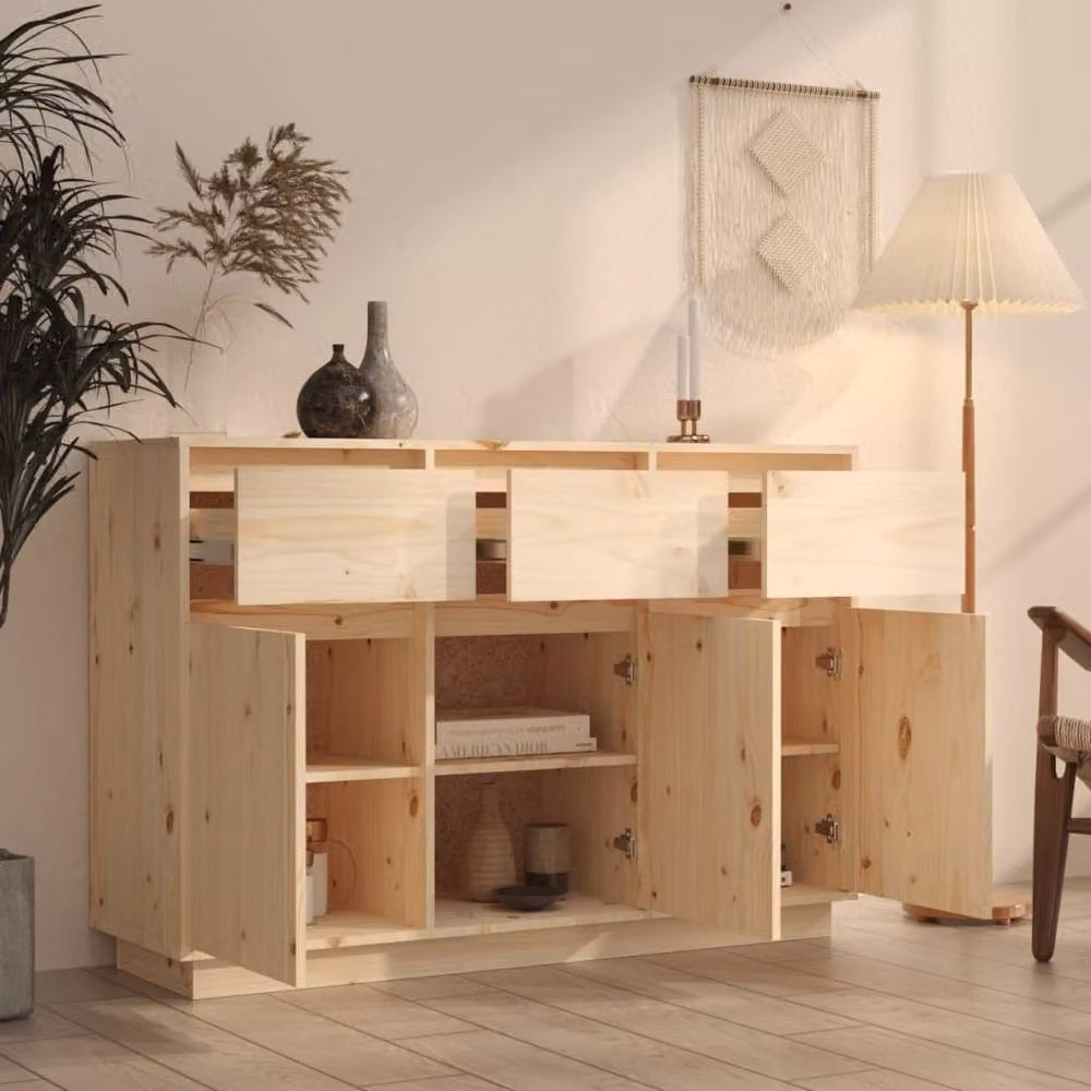 Berkfield Home Solid Wood Pine Sideboard in Beige, W/D/H: 110 x 34 x 75 cm – 2