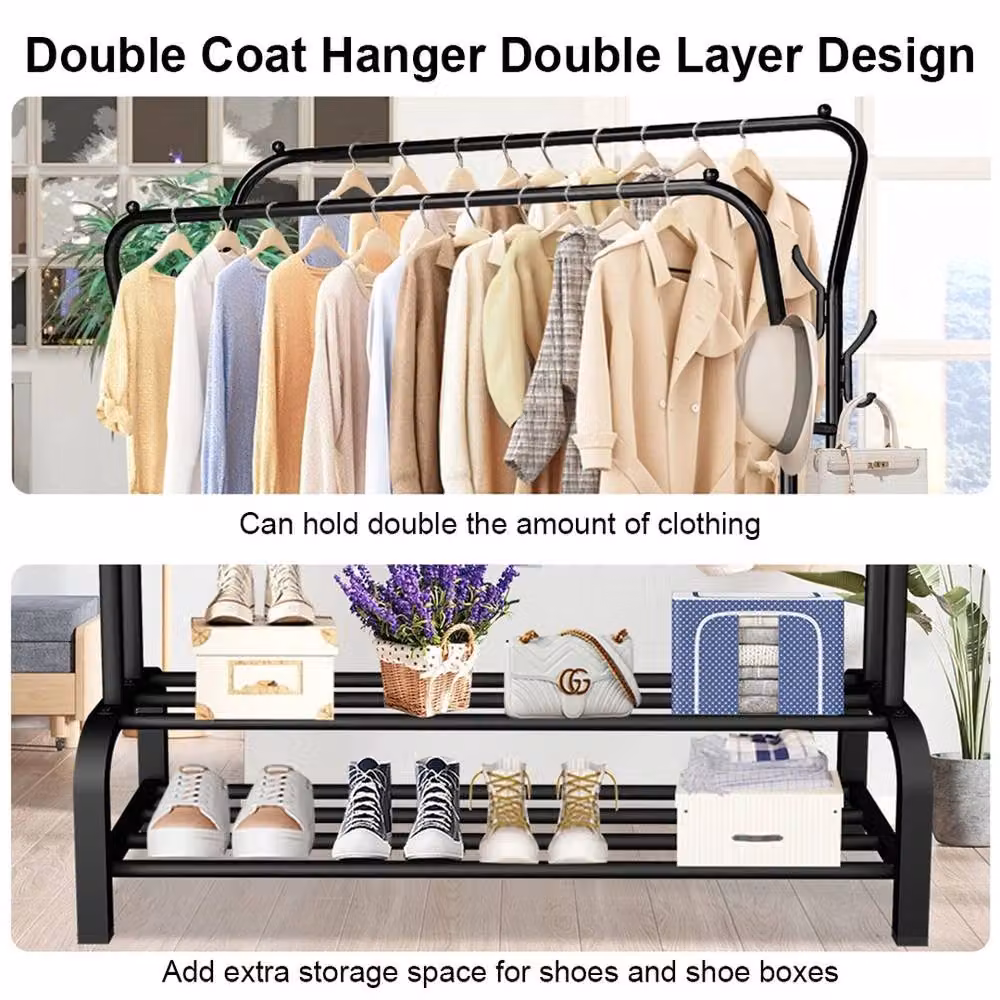 SPETLEK Heavy Duty Metal Double Rail Garment Rack in Black – 5