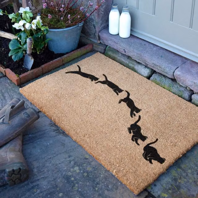 Artsy Mats Jumping Cats Doormat in Brown, W: 90 cm, D: 60 cm