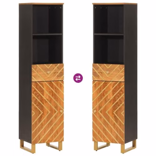 vidaXL Modern Mango Wood Bathroom Cabinet in Brown and Black, W: 38 cm, D: 33.5 cm, H: 160 cm – 3