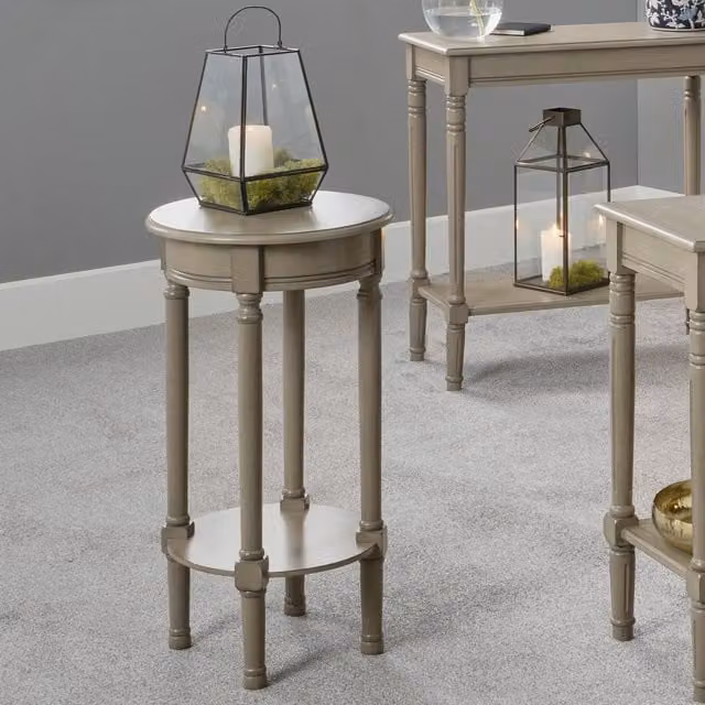Pacific Lifestyle Round Tall Side Table in Taupe Wood