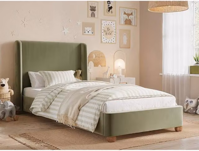 Flair Alma Single Winged Headboard Bed in Green – 1