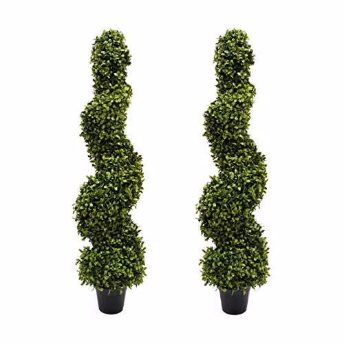 GreenBrokers 2x Artificial Spiral Boxwood Topiary Trees, Green, Height: 96 cm