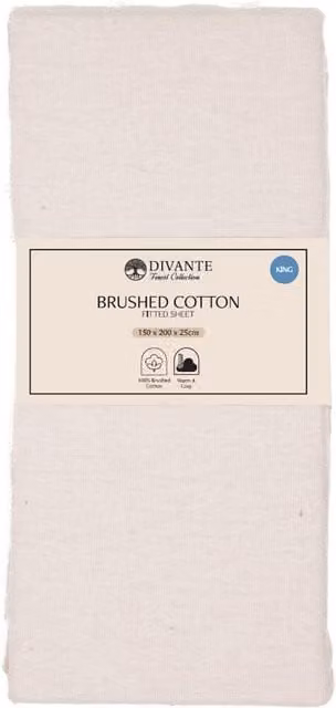 Divante Brushed Cotton Plain Flannel Fitted Sheet, Sand, W/D/H: 180 x 200 cm