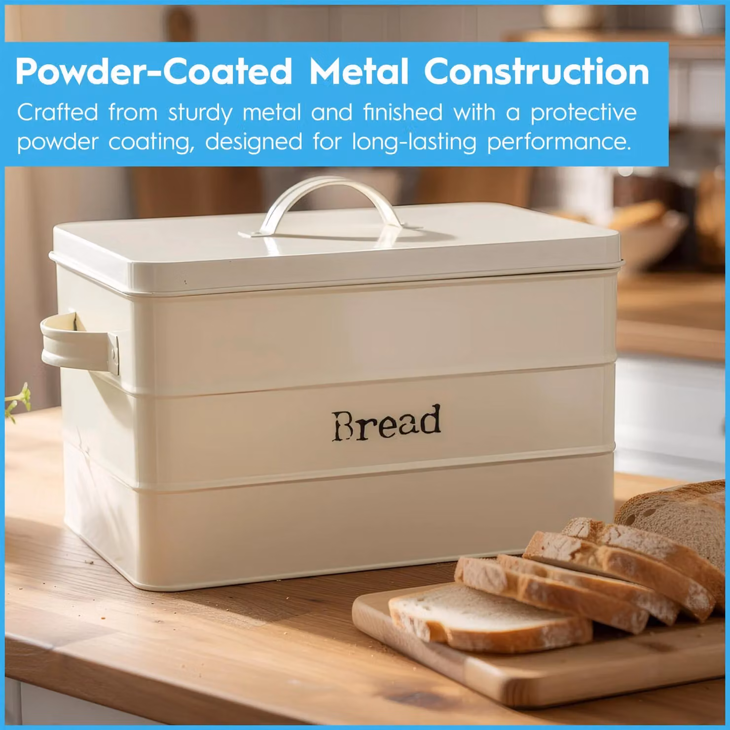 Harbour Housewares Airtight Metal Bread Bin in Cream – 3