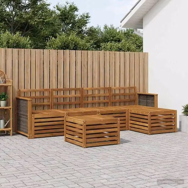 Berkfield Home 6-Piece L-Shape Outdoor Sofa Set in Brown Acacia Wood