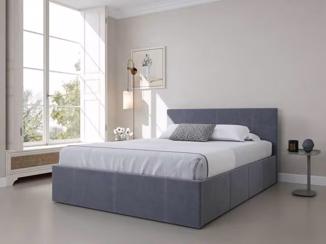Bed Factory Direct Parker Grey Velvet End Lift Ottoman Bed Frame, W/D/H: 180 x 200 cm