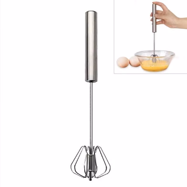 KDMK Set of 2 Stainless Steel Spring Hand Press Rotary Egg Whisk, Silver, 30 cm