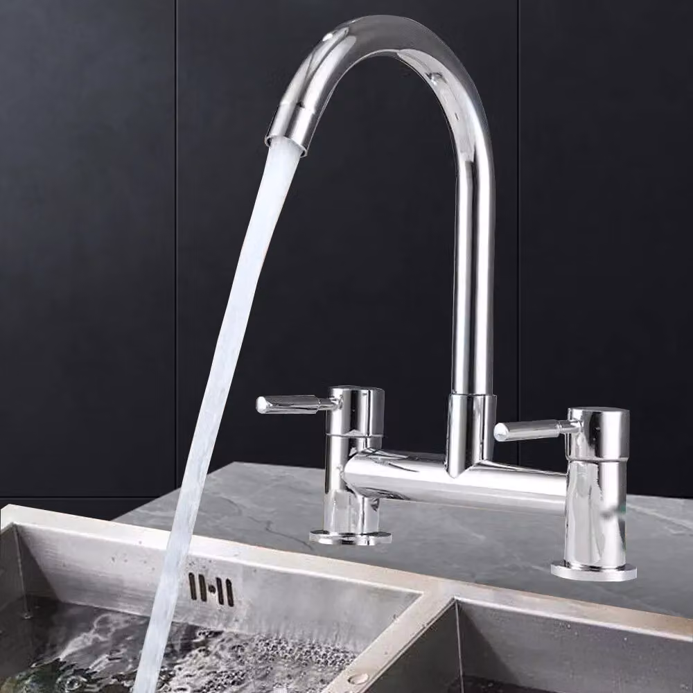 VOGREX Two-Handle Kitchen Sink Mixer Tap with Swivel Spout, Chrome Silver, Deck Mounted – 4