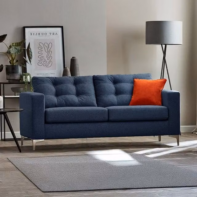 Furnishings For Less UK Smart Hackney 3 Seater Fabric Sofa in Sapphire Blue or Pewter Grey
