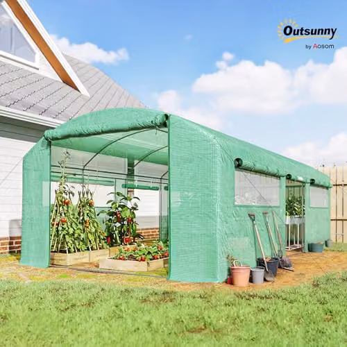 Outsunny Green Polytunnel Greenhouse with Roller Windows and Galvanised Steel Frame, W: 6.0 m, D: 3.0 m, H: 2.0 m – 2