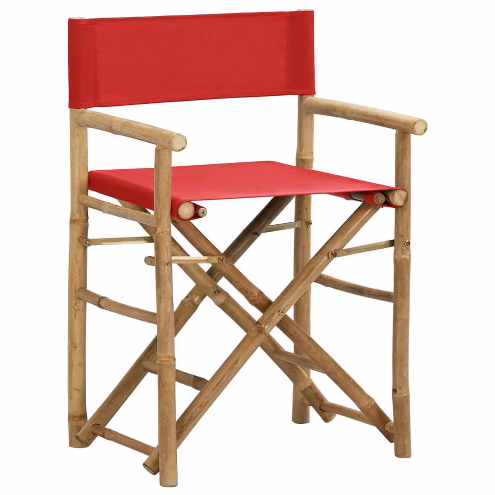 Berkfield Home Set of 2 Red Bamboo and Fabric Folding Director's Chairs – 3