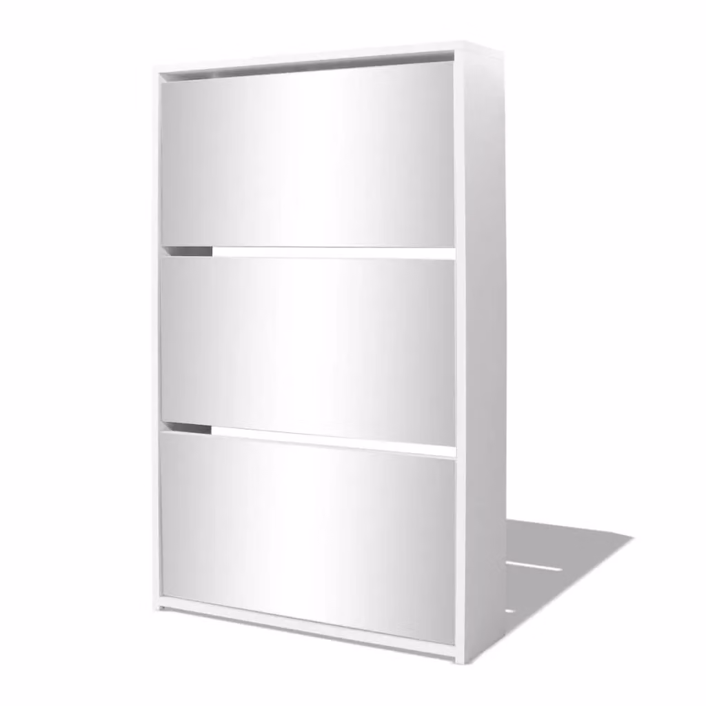 Berkfield Home Glossy White 3-Layer Wall Mounted Shoe Cabinet with Mirror, W: 63 cm, D: 17 cm, H: 102.5 cm
