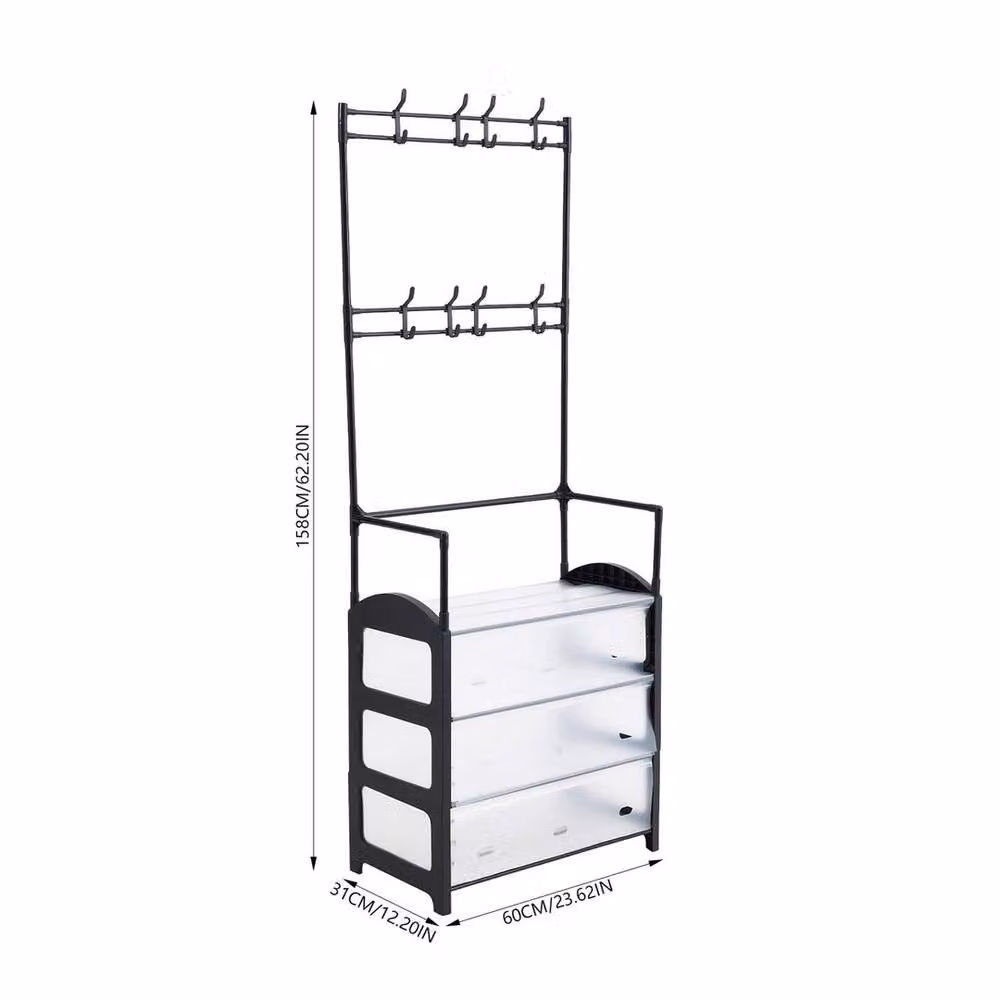 FORGEVIO Black Metal Coat and Hat Stand with 4 Dustproof Shelves, H x W x D: 158 x 60 x 31 cm – 2