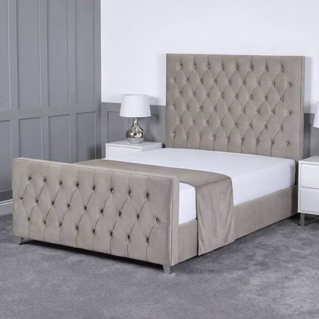 Living Comfort Bedz Vertex Plush Velvet Upholstered Bed with Slatted Base and 48 Inch Headboard in Light Grey, Size: Small Double (W: 120 cm, D: 200 cm)