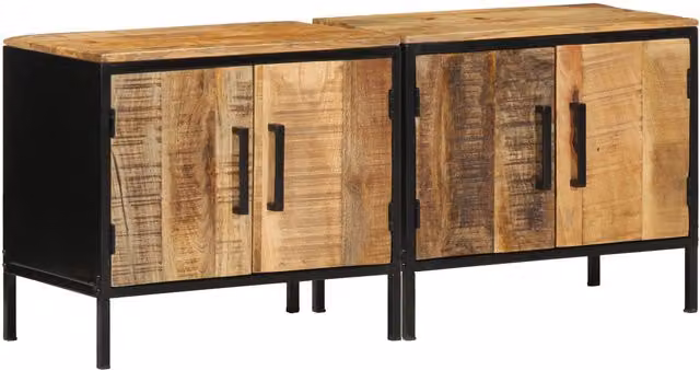 Berkfield Home Set of 2 Bedside Cabinets in Brown Solid Rough Mango Wood W/D/H: 50 x 30 x 45 cm